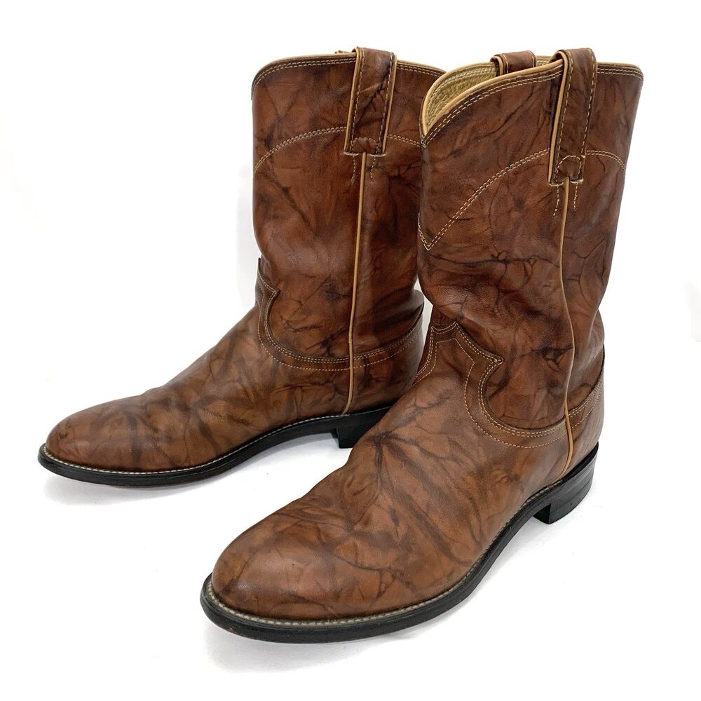 Justin #3163 Brown Marble Deerlite Leather Roper Western Boots Mens 8.5 D